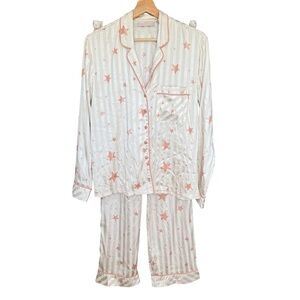 Rachel Parcell Satin Pink Stars Stripe Pajama Sleep Set Womens Small
